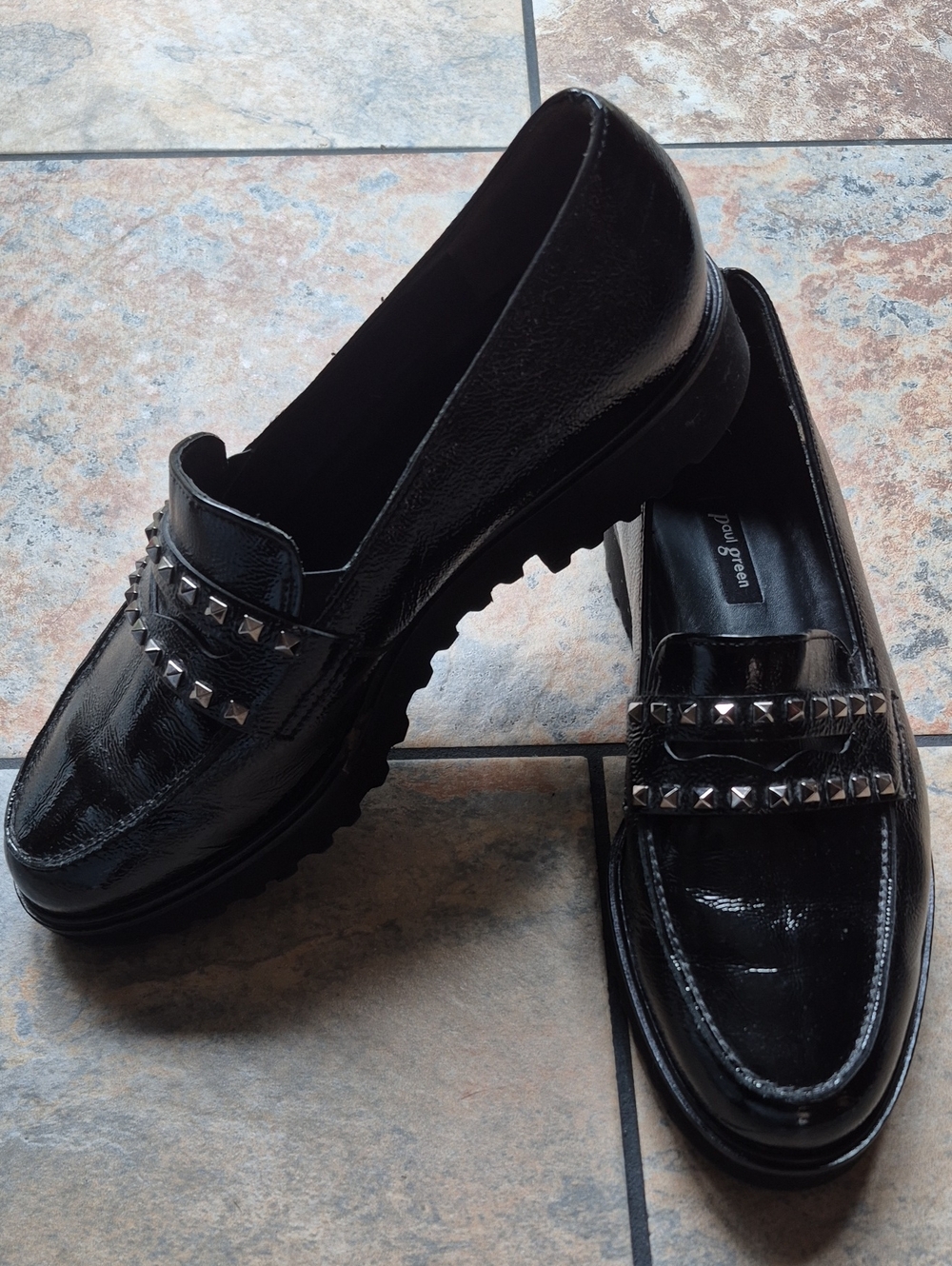 Paul Green Black Patent Studded Loafers